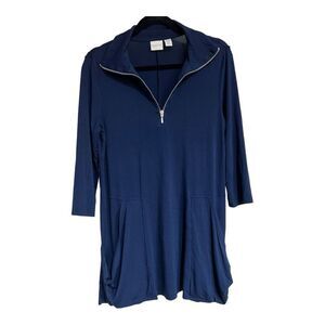Zenergy by Chico's Women's SZ 1 Medium Blue Half Zipper Long Sleeve Tunic Top